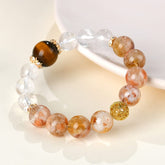 Natural Crystal Yellow Pagoda Crystal Tiger Eye Stone White Acai Bracelet - Wealth & Energy